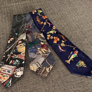 Vintage Fly Fishing Neck Ties - Lot Of 3 - fish american sports surrey fisherman
